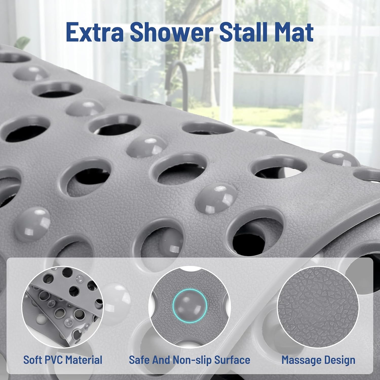 Shower Mat Non Slip, 36 x 24 Inch Extra Large Shower Mat for Inside