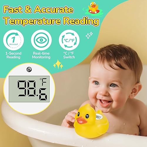 Miniatura 3 de Termómetro de baño para bebés, termómetro digital de seguridad para bañera de bebé, pantalla CF, sin BPA y resistente al agua, juguete flotante de