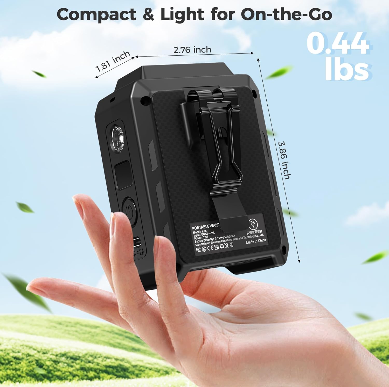 COMLIFE Portable Mini Waist Fan - Rechargeable Clip on Belt Wearable Body Fan, Max 20H Cooling,5 Speeds 16000RPM Turbo Hands-Free Under-Shirt Neck Fan for Outdoor Jobsite Camping Traveling - Image 7