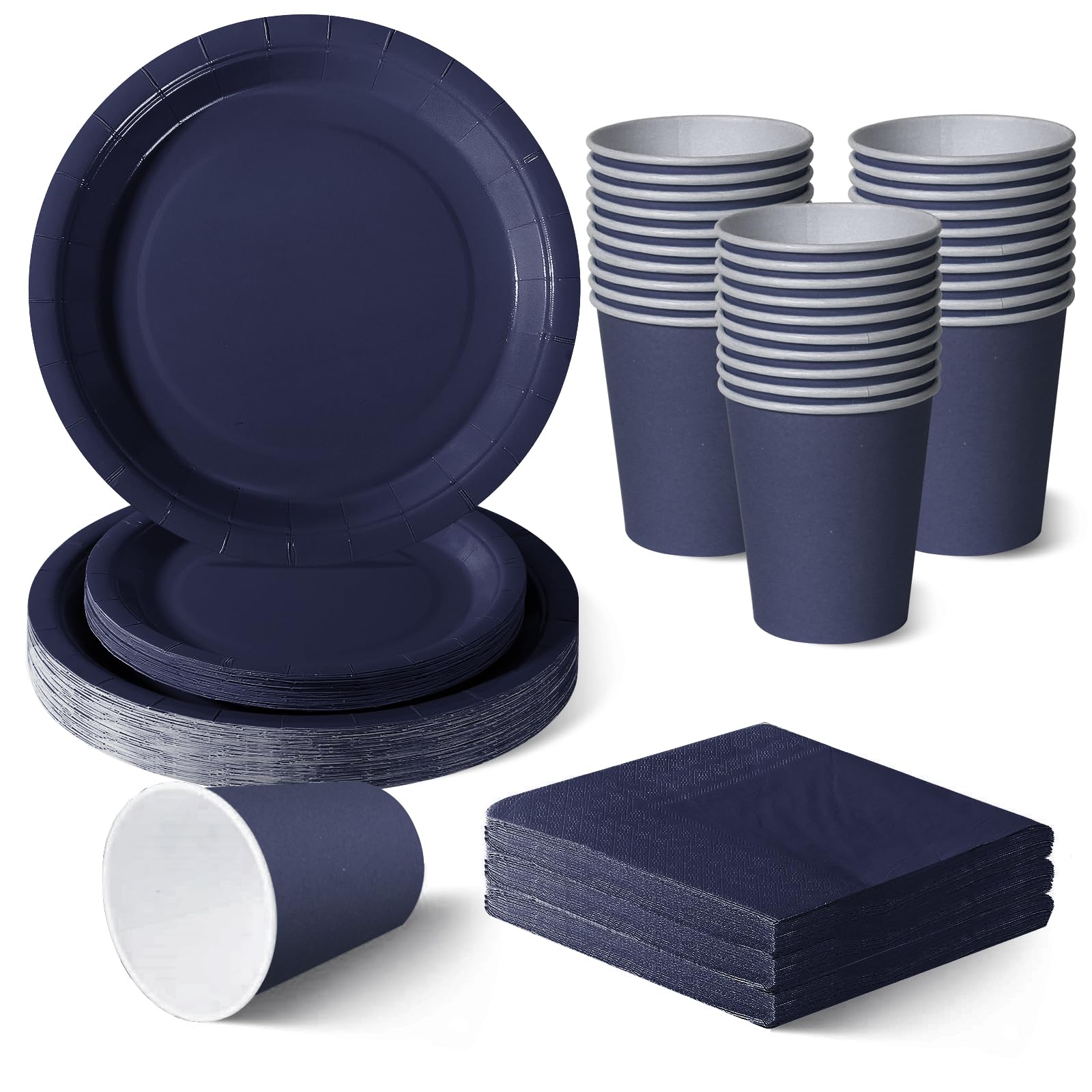 ZblPyro Navy Blue Party Tableware Set for 30 Guests | A Set of 120 pcs Includes 9" & 7" Round Paper Plates, Cups & Napkins | Corporate Event, Men's Birthday & Grill Party — image 1