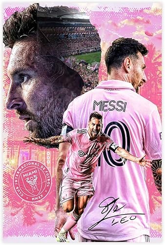 Lionel Póster Messi 17 - Póster en lienzo para pared, decoración para el hogar, dormitorio, sala de estar, regalos, sin marco 16 x 24 pulgadas (15.7