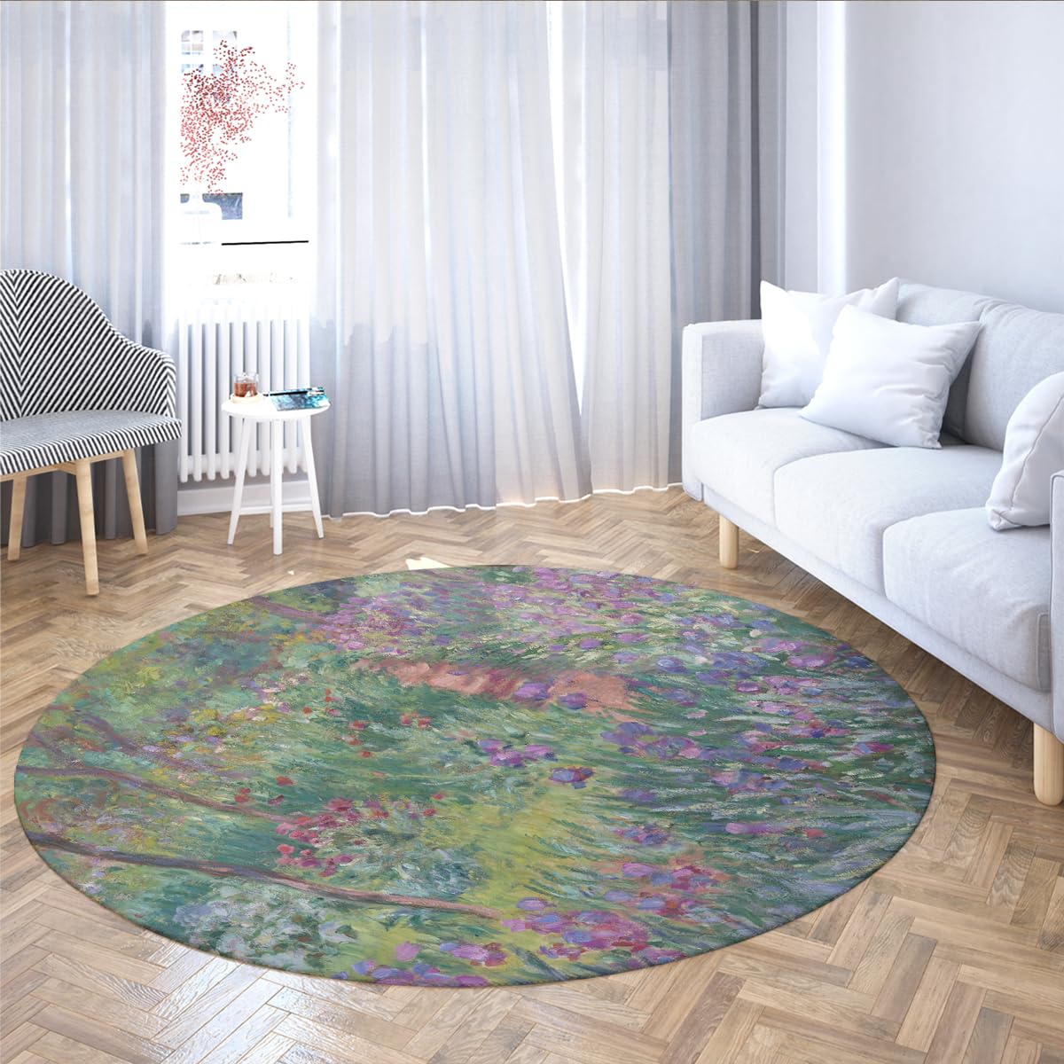 Wohnzimmer mit Rundteppich 200cm Iris Garden Waschteppich