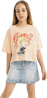 بلوزة قصيرة محبوكة بالكامل بأكمام ورقبة دائرية ضيقة للبنات من ديفاكتو B5172A8