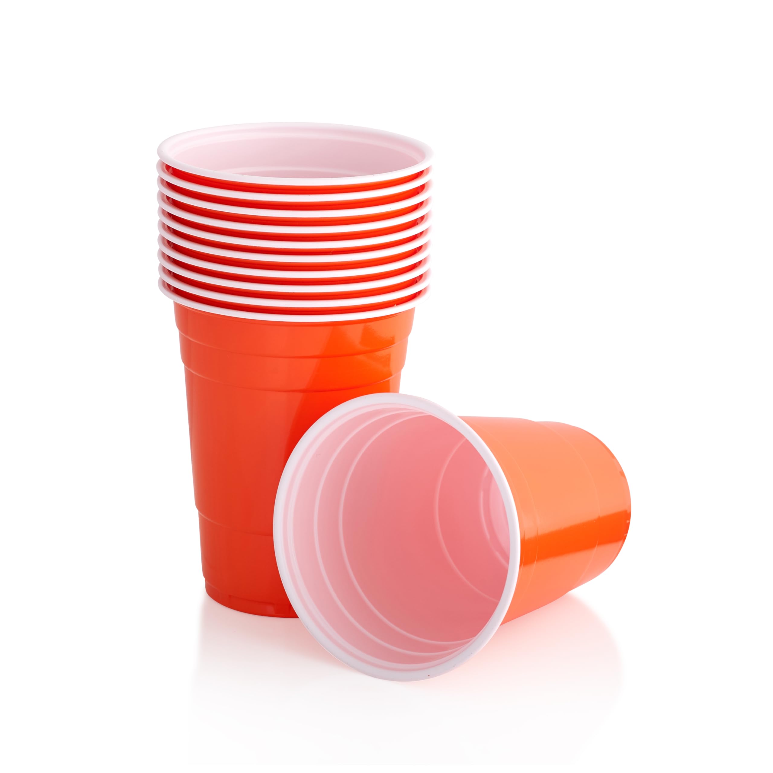 Persy Party Reusable Beer Pong Cups for Party (25 Pack) - Colourful Easy Grip 16oz Plastic Cups - BPA-Free & Shatterproof Plastic Drinking Cups for Beer, Cocktail, Soda & Cold Drinks - Orange
