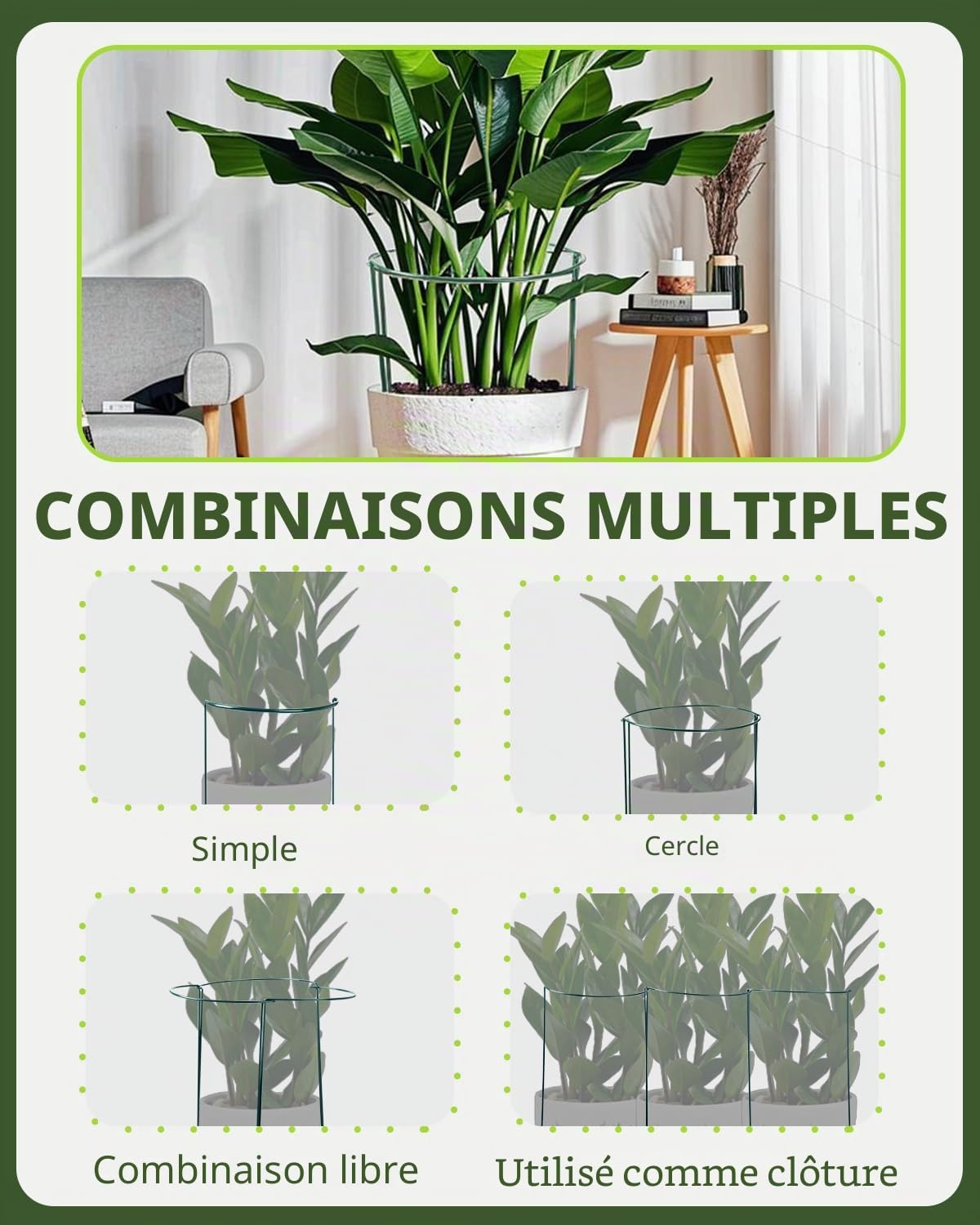 Supports de Plantes de Jardin 25x40cm, SproutMaven Lot de 10 Tuteurs pour Plantes de Jardin en Métal Demi-Rond, Cages à Anneaux de Support de Plantes pour Plantes D'extérieur et D'intérieur