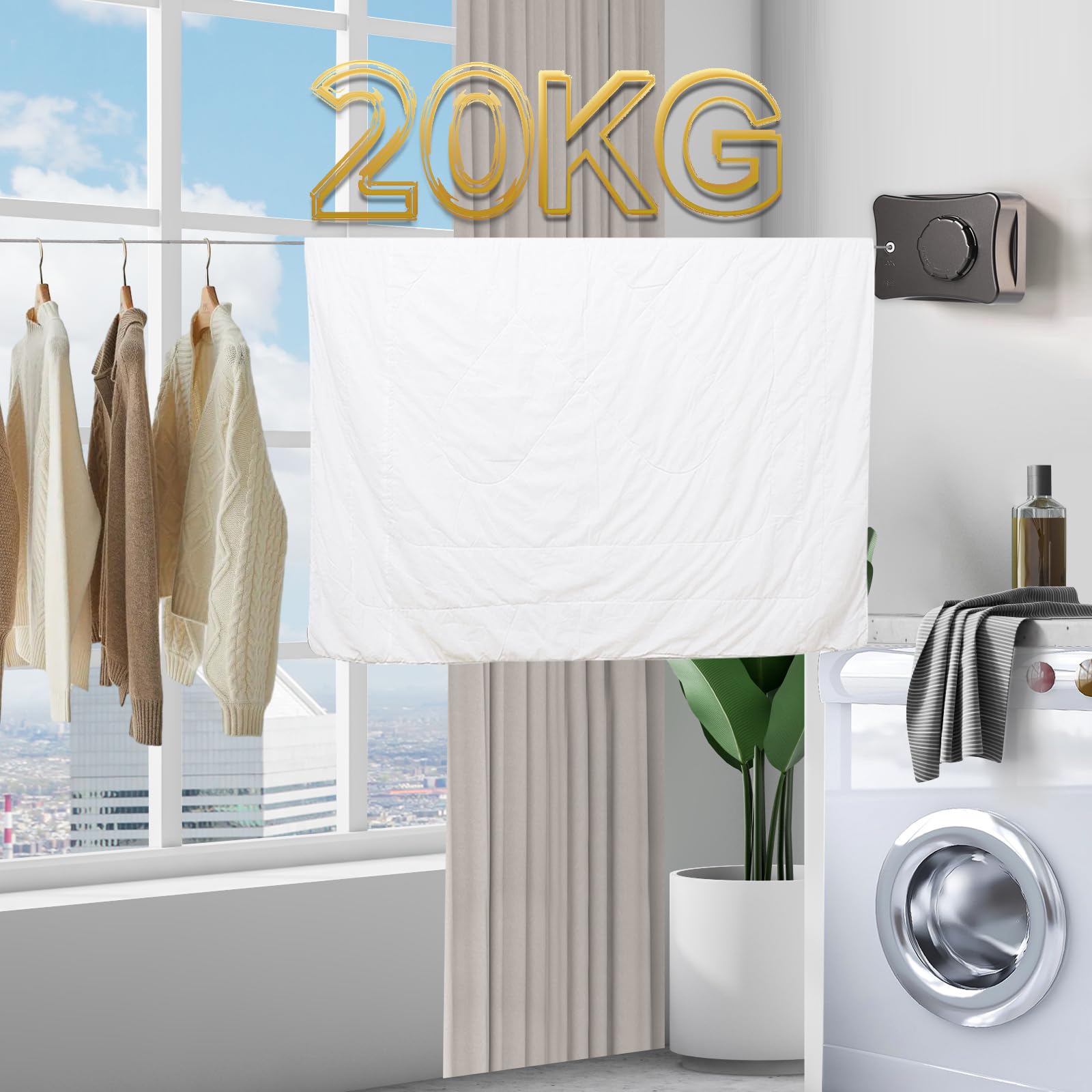 Retractable Clothesline Indoor Outdoor, 16.7 Ft Heavy Duty Wall Mount Automatic Retracting Clothes Lines for Laundry Room, Bathroom & Travel Rv