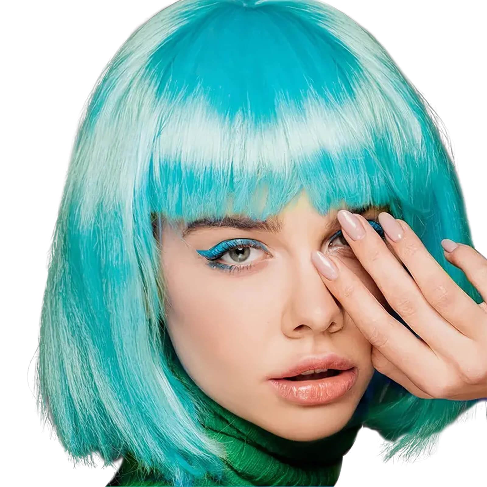 Creamily Short Bob Blue Wig with Bangs, Colorful Wig for Halloween Daily Cosplay & Party Use