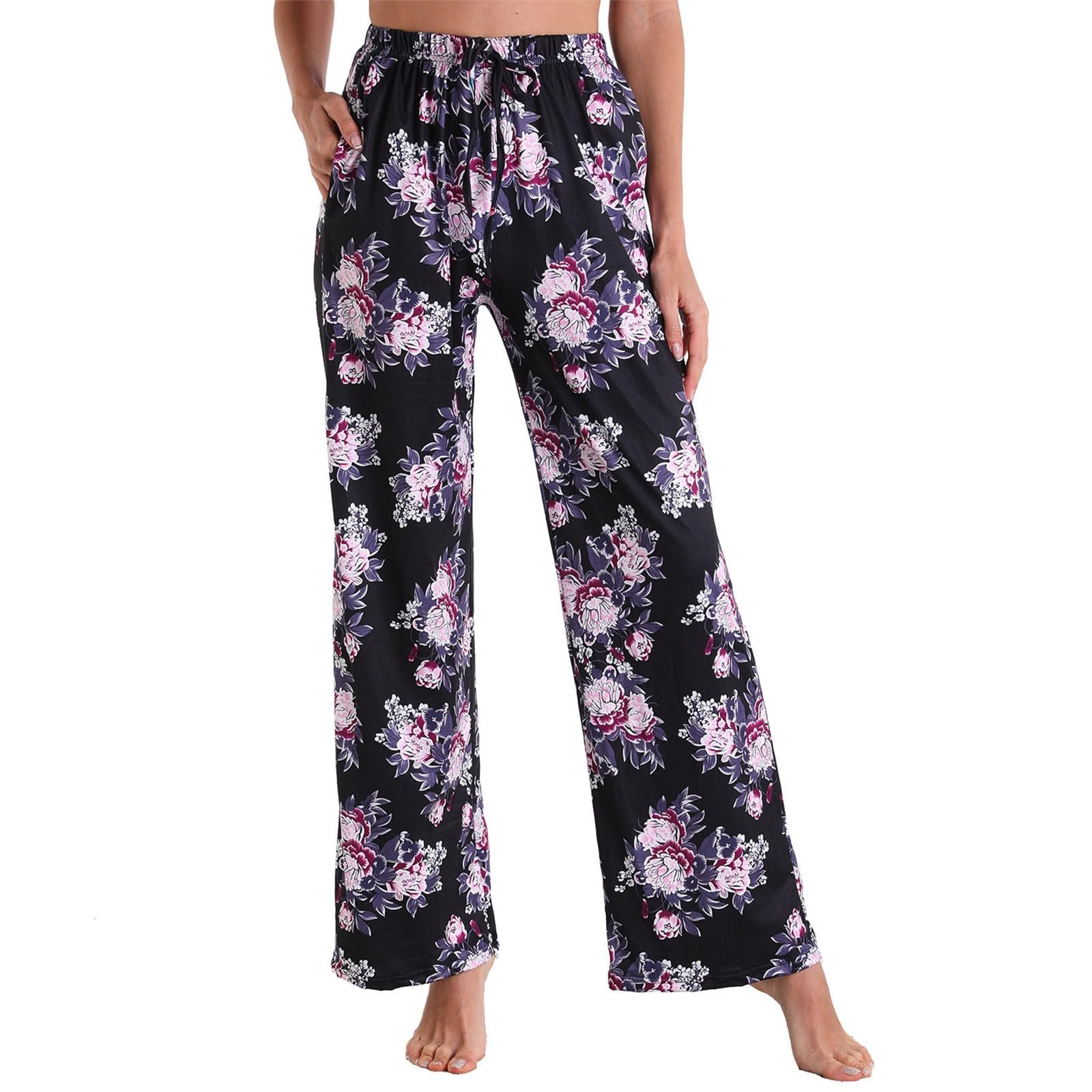 Pantalon D'Intérieur Femme Imprimé Taille Élastique Poches Couleur Unie