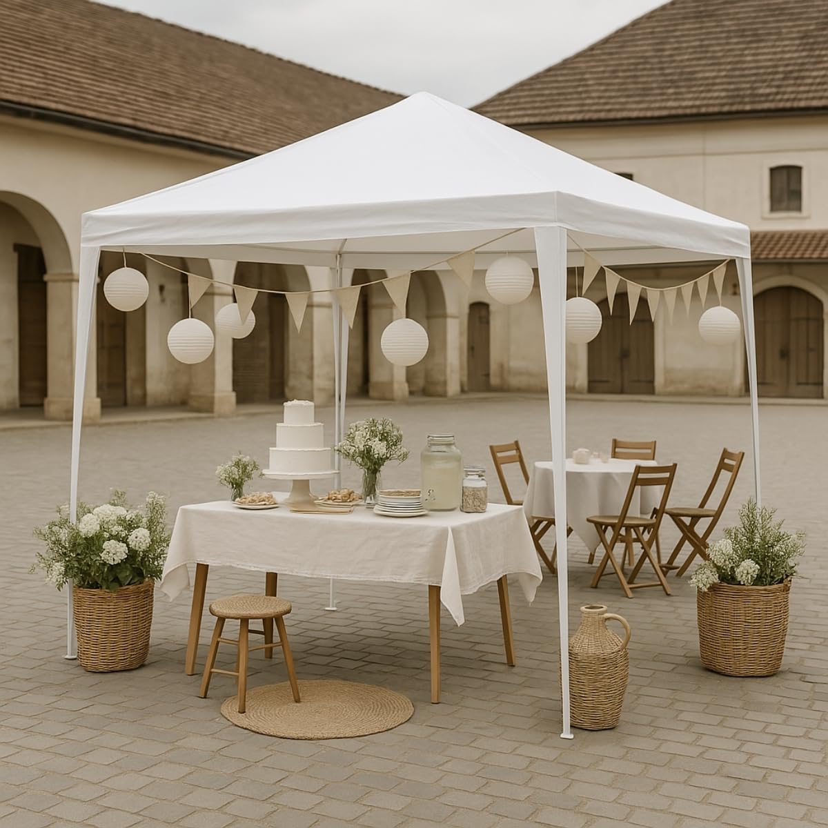 Kinzo Gazebo 3x3 Metri, Gazebo Esterno Resistente, Tendone per Feste Impermeabile, Capannone per Giardino Completo di Picchetti e Corde, Altezza 2.5 M, Bianco