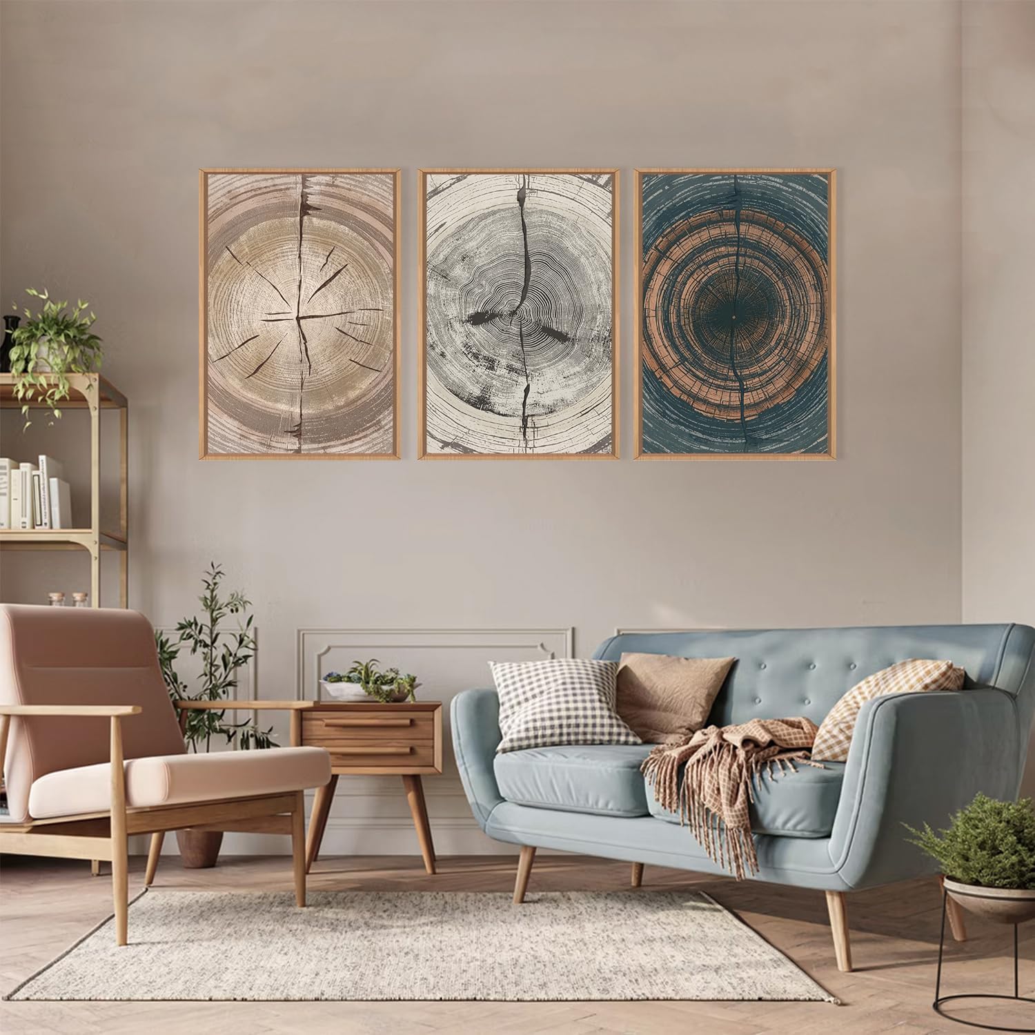 DRACIT Vintage Beige Tan Tree Ring Framed Canvas Wall Art Set,Modern Neutral Gray Wood Stump Wall Decor,Rustic Wooden Tree Spiral Artwork for Living Room,Bedroom,Farmhouse-16 x24 x3 Wood Stump Wall Art 16"L x 24"W