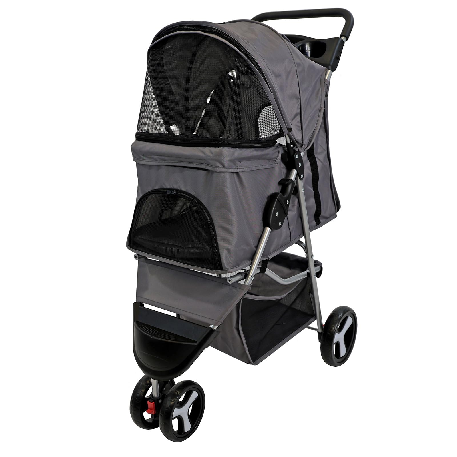 Actiaspet - Foldable Pet Stroller with Weather Protection and Swivel Wheels | 15kg Carrying Capacity (Grey, One Size)
