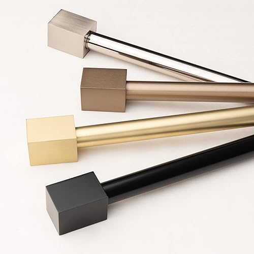 Miniatura 4 de Best Home Fashion Barra de cortina decorativa de metal doble de 1 pulgada de diámetro con remate de cubo, barra de cortina doble con acabado