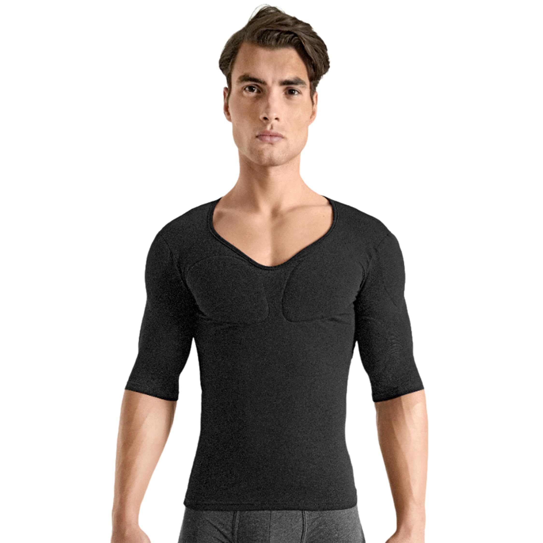 Rounderbum | Maglietta muscolare imbottita da uomo | Intimo Shapewear - Camicie muscolari sotto abbigliamento per uomo, Camicia muscolare imbottita nera, M