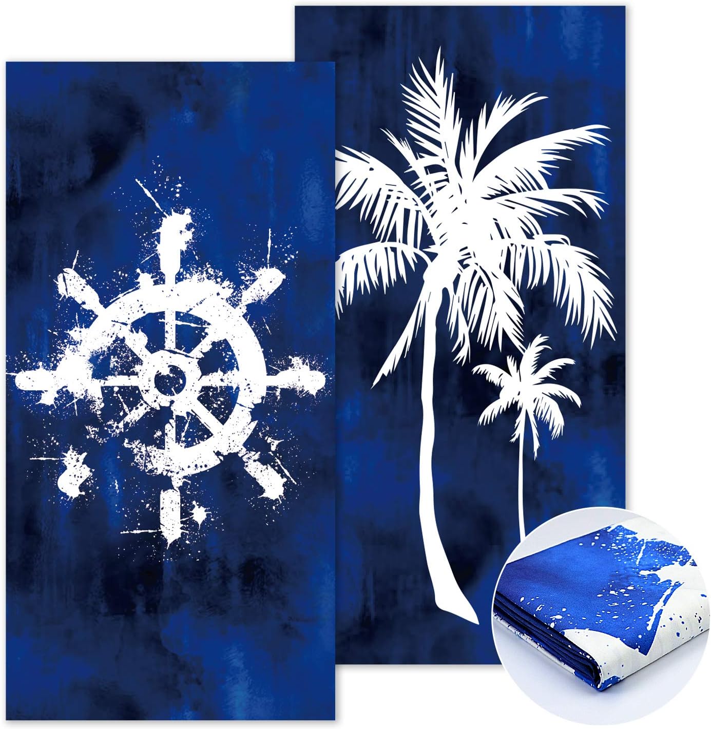 Quick Fast Dry Thin Sand Free Beach Towel Super Absorbent Two Side Printed Oversized Large Blanket for Travel Pool Swimming Bath Camping Yoga Girls Women Men Adults (Coconut Tree and Rudder)