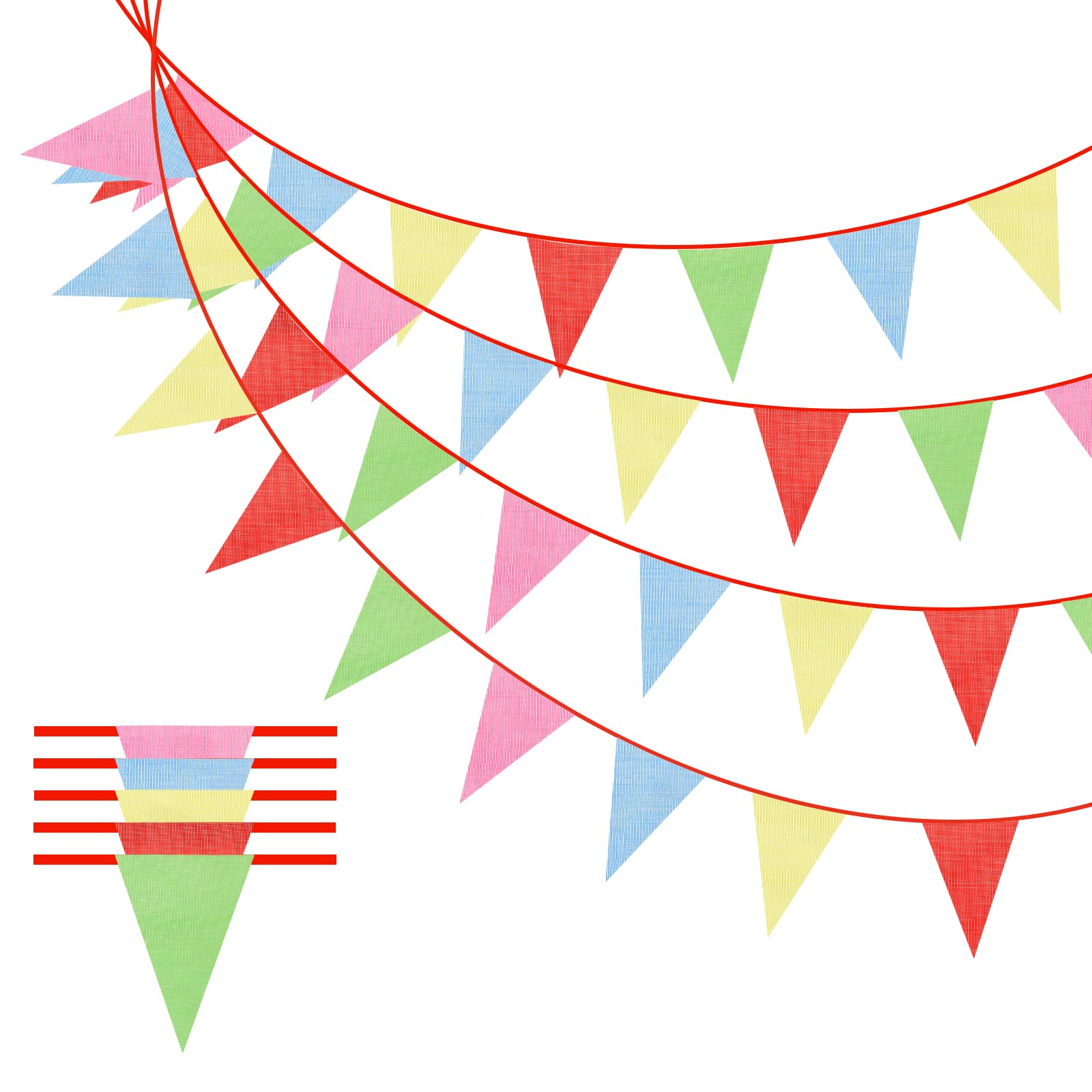 Wimpelkette, dreieckig, Banner, Flaggen, Girlande, Wimpelschnur, passend für (Hochzeit, Geburtstag, Karneval, Event, Party, Dekoration), 50 m, 5 Stück, Farbe: Rot