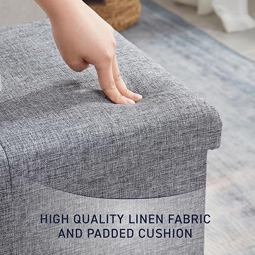 Miniatura 8 de Ornavo Home Otomán Banco Plegable de Lino Acolchado con Almacenamiento Grande, ReposapiésAsiento - 15" x 30" x 15" (Gris)