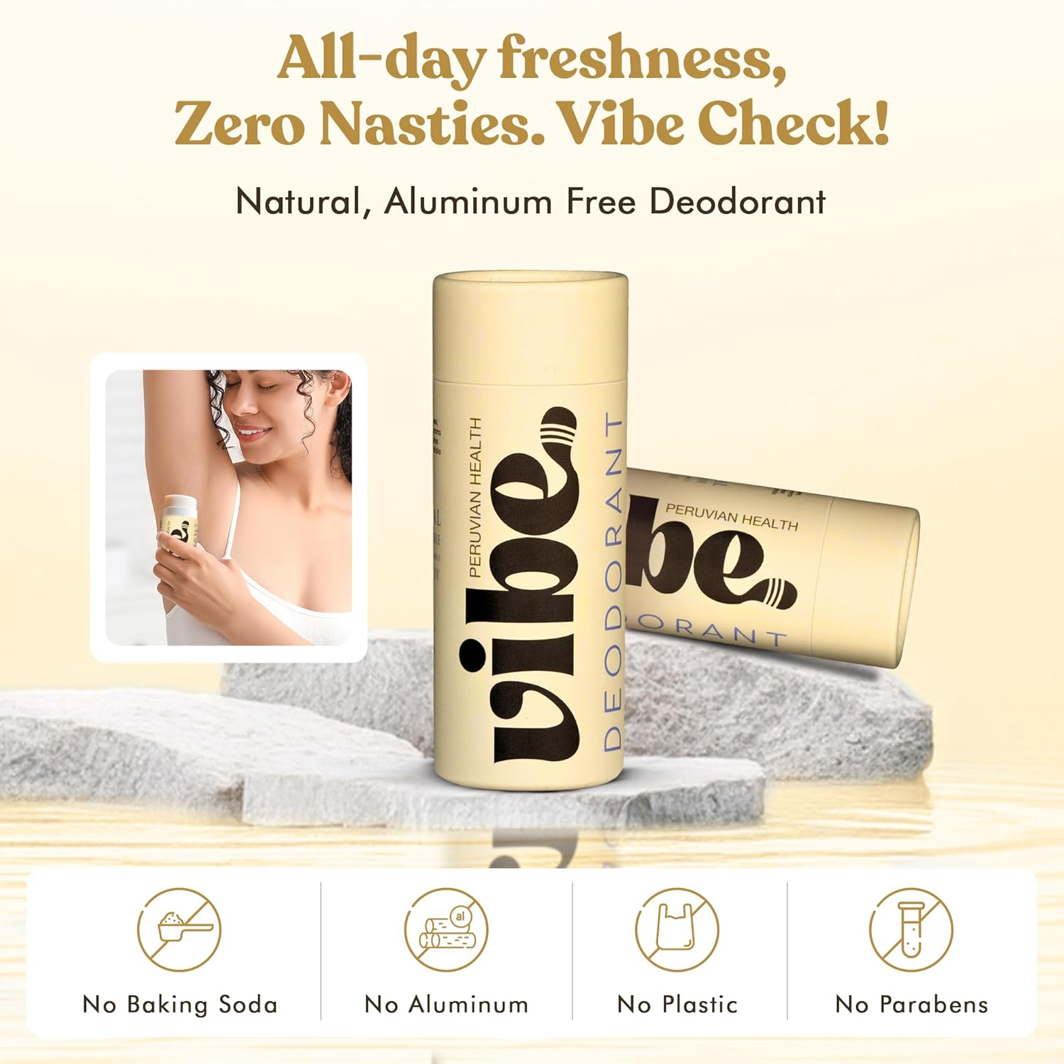 Vibe Aluminum Free Natural Deodorant for Women and Men - Long Lasting Odor Control with Organic Coconut Oil and Beeswax for Sensitive Skin, No Baking Soda or Parabens, Plastic Free (Lavender) - Image 2