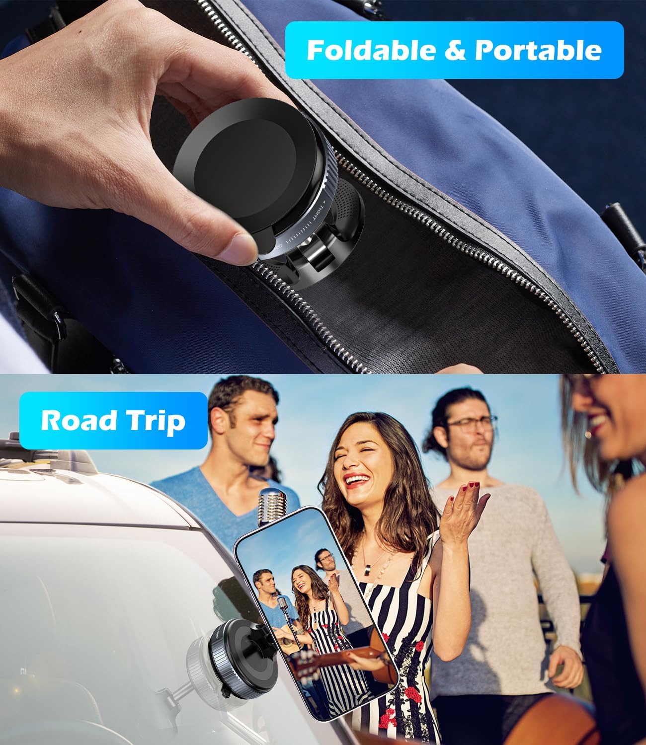 Car Phone Mount for Magsafe, 360° Adjustable Magnetic Phone Holder Foldable Suction Cup Phone Mount for Car/Gym/Mirror Mount for iPhone/Android, Black