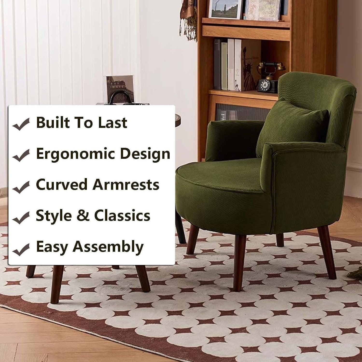 Velvet Accent Chair for Living Room, Mid-Century Upholstered Club Armchair, Thick Cushioned Seat & Backrest, Lounge Armchair(Orange)
