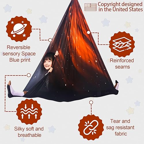 Miniatura 3 de Columpio sensorial para niños, terapia interior y exterior, hamaca para acurrucarse, con capacidad para hasta 300 libras, con kit de colgador de