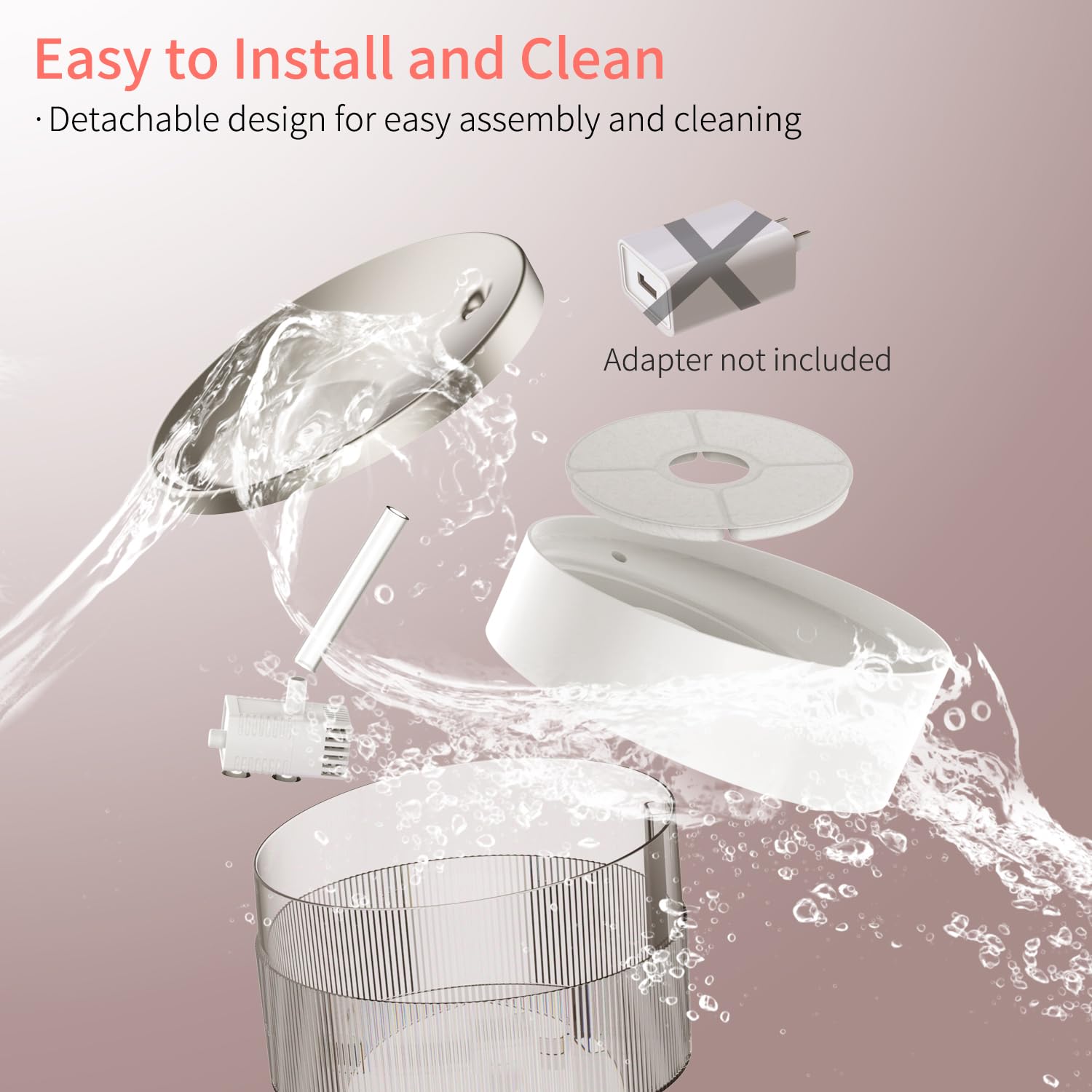 beQ Cat Water Fountain,2.5L/84oz Inside Ultra-Quiet Stainless Steel Automatic Pet Water Dispenser,BPA Free,Visible Water Level,with a Large Size Filter,Suitable for Cats & Small Dogs - image 3