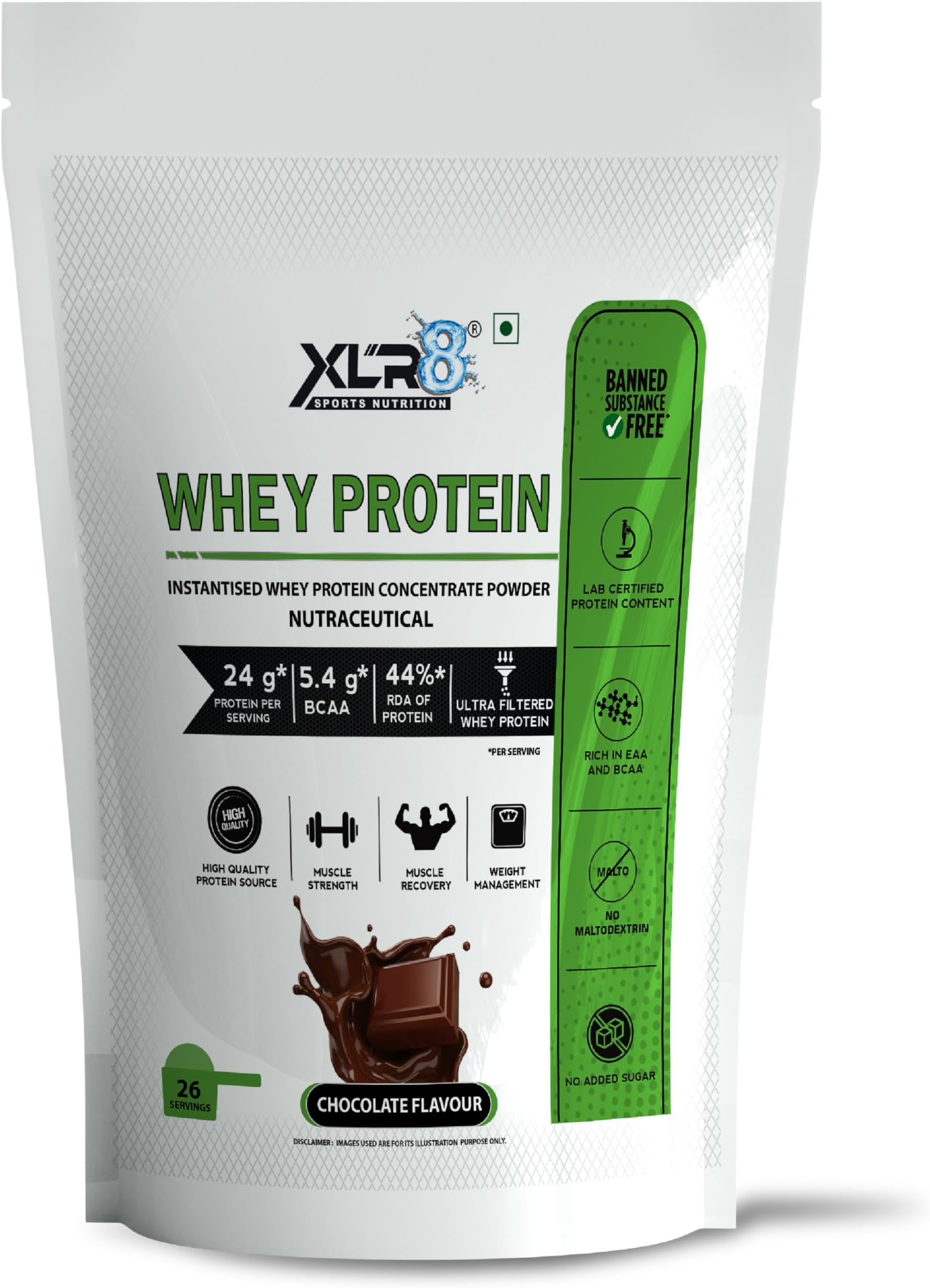 XLR8 Whey Protein Powder with 24 g Protein Content & 5.4 g BCAA (907 g, Chocolate)