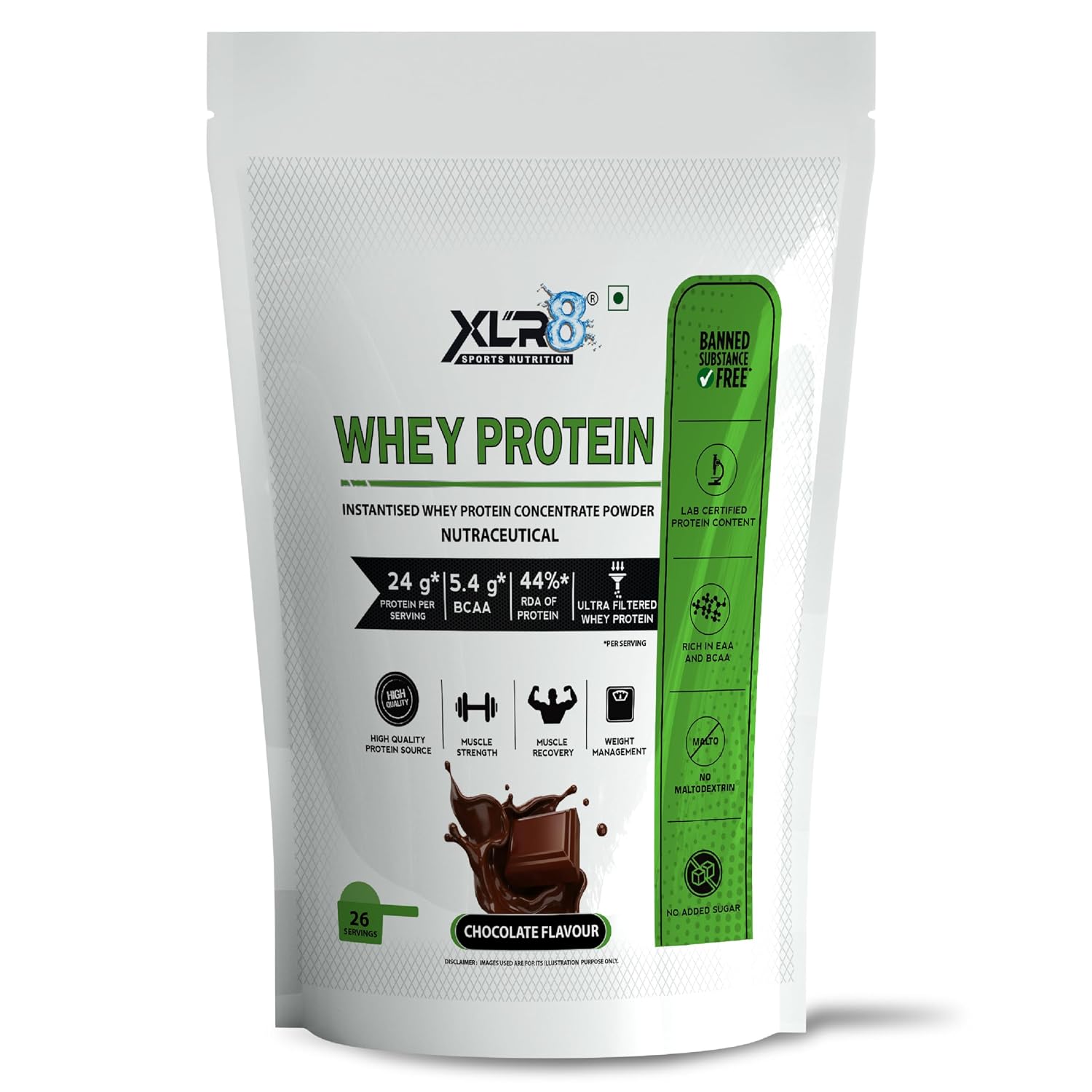 XLR8 Whey Protein Powder with 24 g Protein Content & 5.4 g BCAA (907 g, Chocolate)