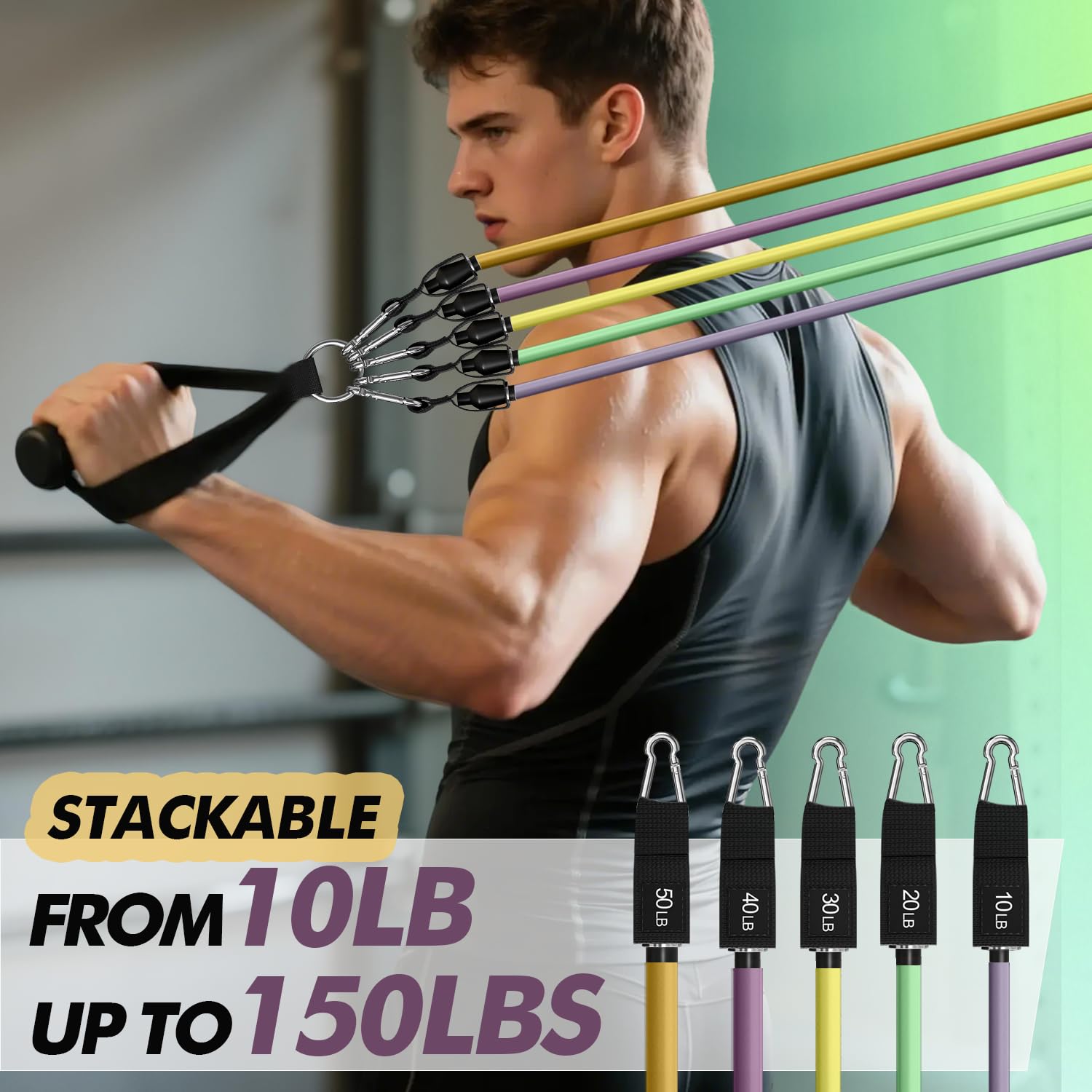 Whatafit Juego de Bandas de Resistencia, Bandas de Ejercicio con Anclaje de Puerta, Asas, Bolsa de Transporte, Correas de Tobillo para Entrenamiento de Resistencia, Terapia física, Entrenamientos en