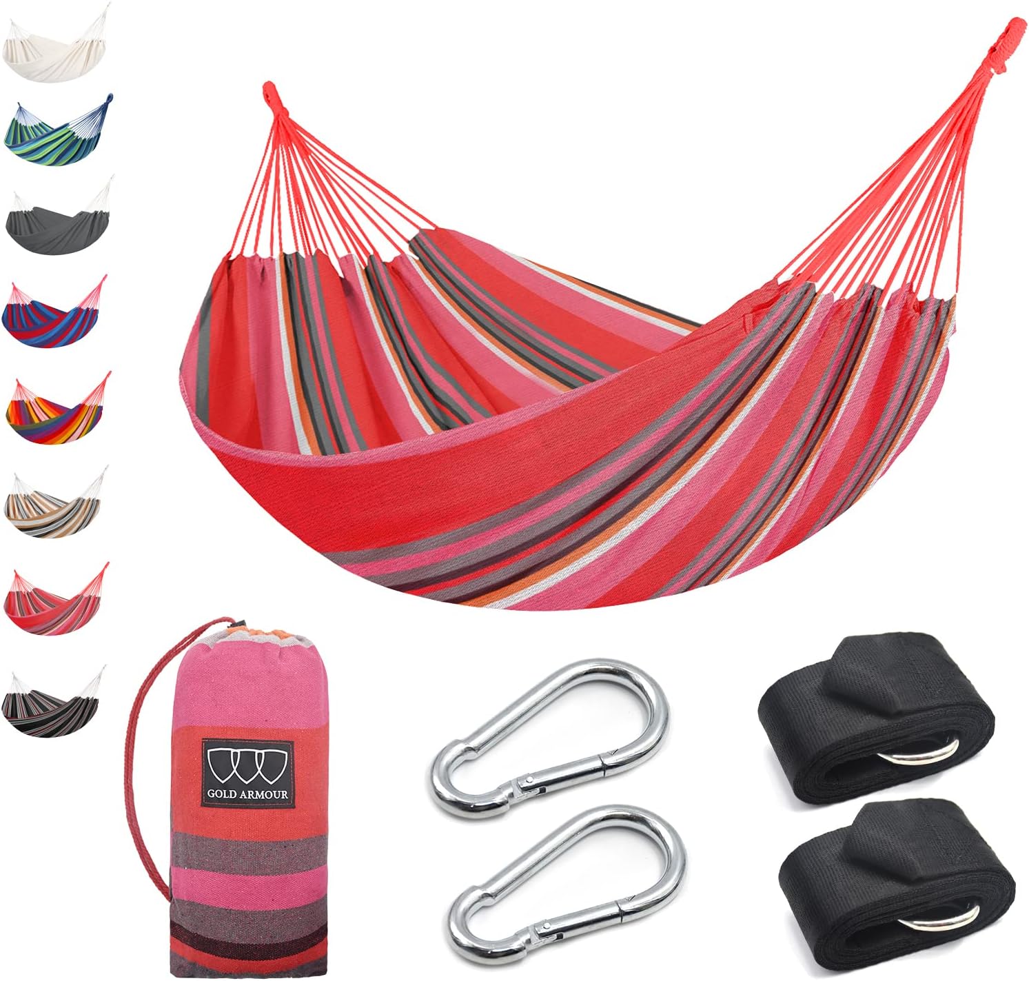Gold Armour Brazilian Style Hammock with Tree Straps for Hanging, Portable Single Double Hammock for Camping, Outdoor, Indoor, Patio, Backyard (Beige White)