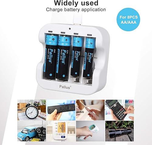 Miniatura 3 de Baterías de litio recargables AA AAA, paquete de 4 baterías AA de iones de litio de 3000 mWh y 4 baterías de litio AAA de 1100 mWh con cargador