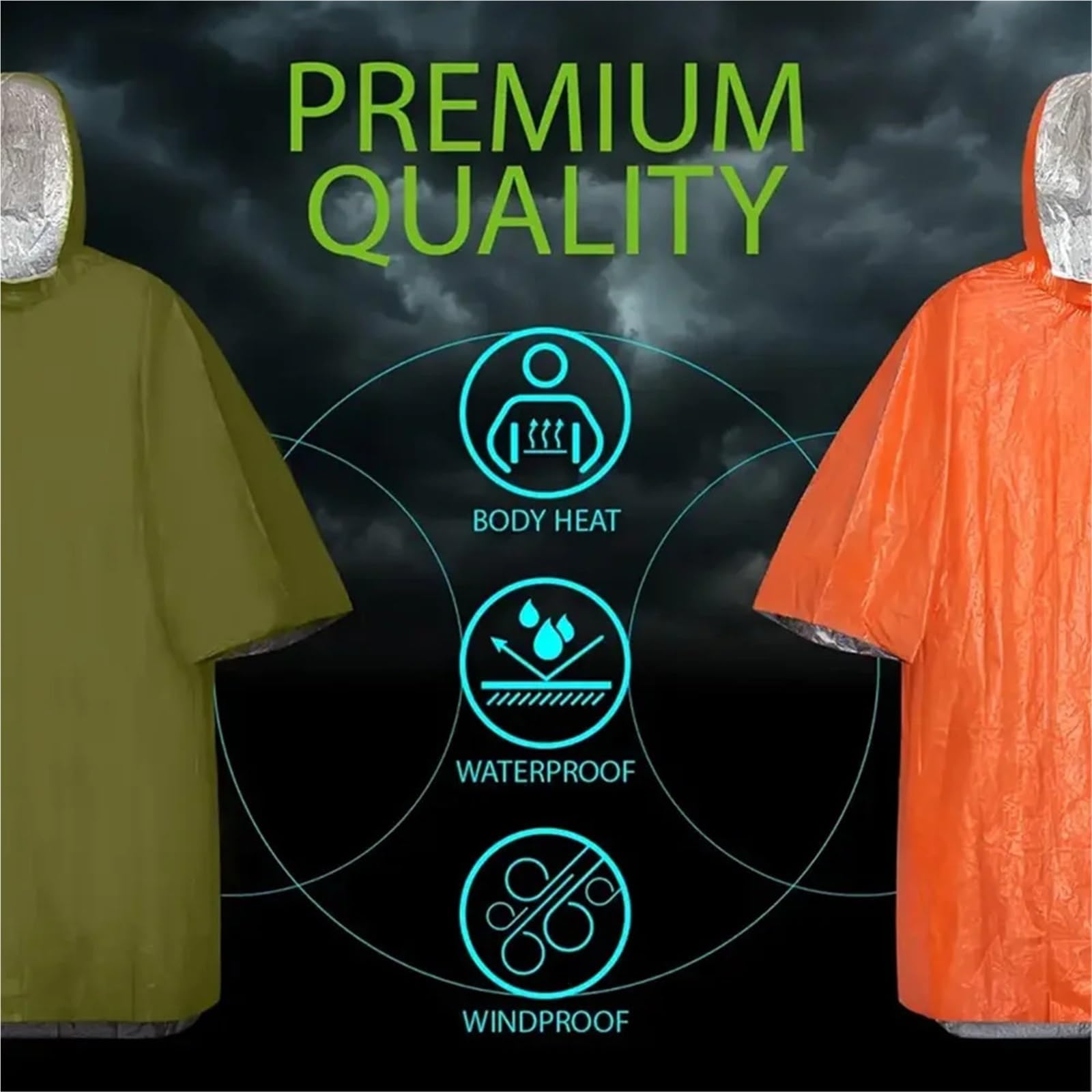Poncho Impermeable Poncho de lluvia reutilizable y resistente a la intemperie for hombres, mujeres adultos, ideal for acampar, hacer senderismo suministros emergencia