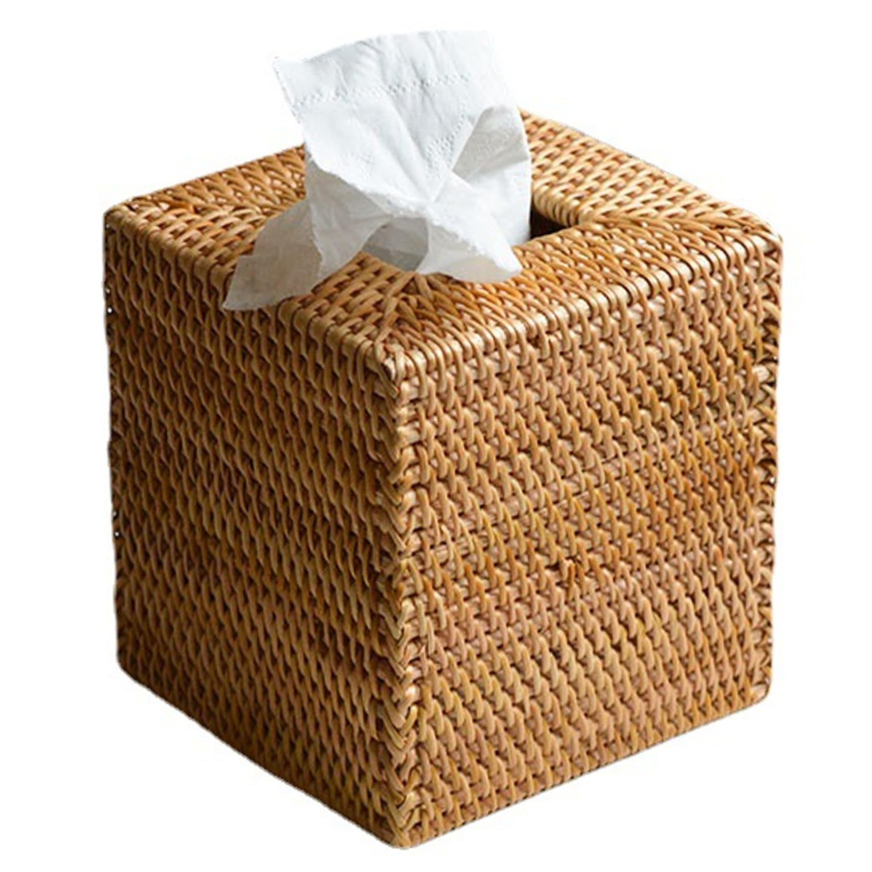 Uanqfegy Rattan Tissue Box Cover - 6in Handwoven Wicker Tissue Box Holder, Natural Boho Decor for Living Room
