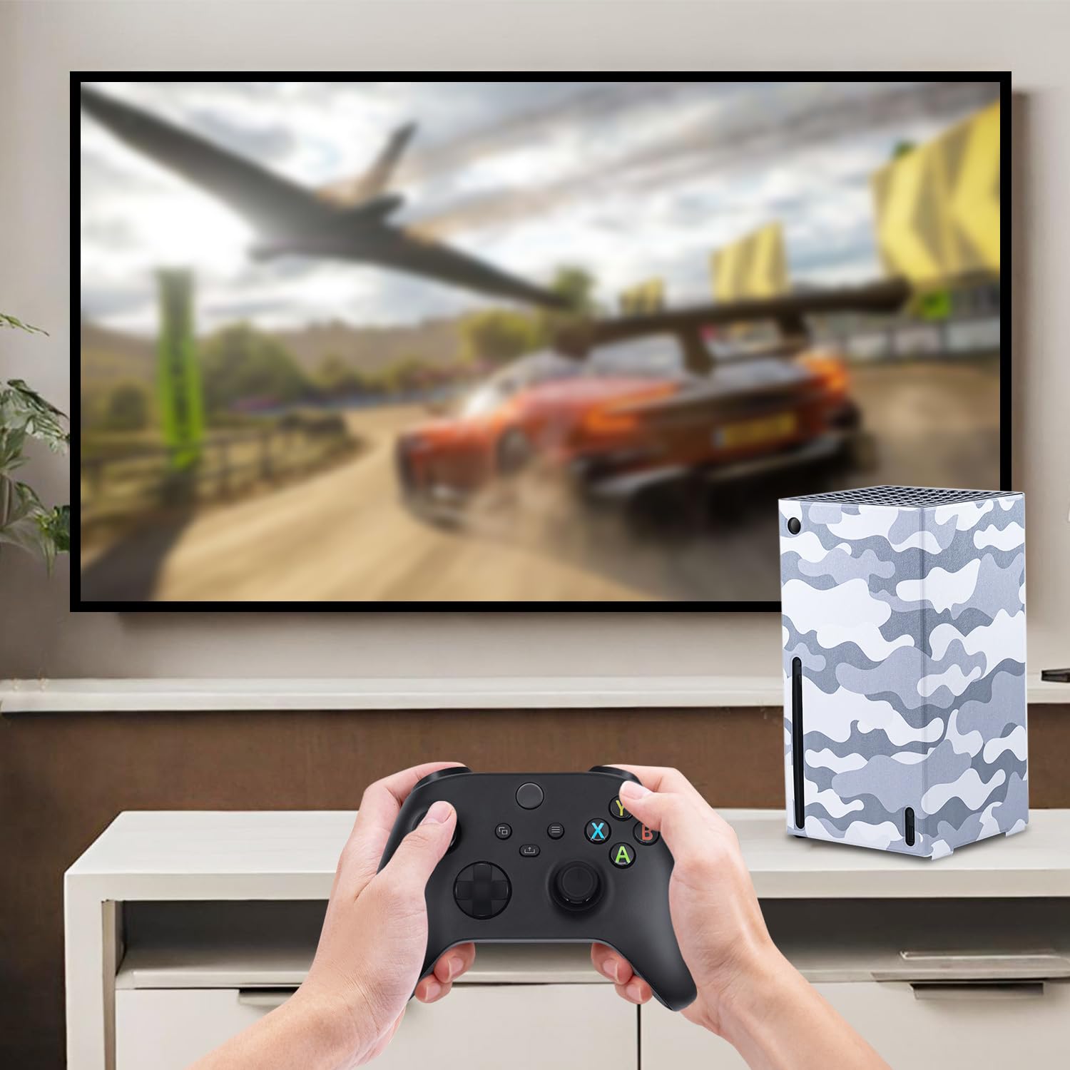 Mcbazel Magnétique Smart Wraps de Protection pour Console Xbox Series X, Accessoires en Cuir PU de Qualité Supérieure et Doublure Intérieure Douce - Camouflage Gris