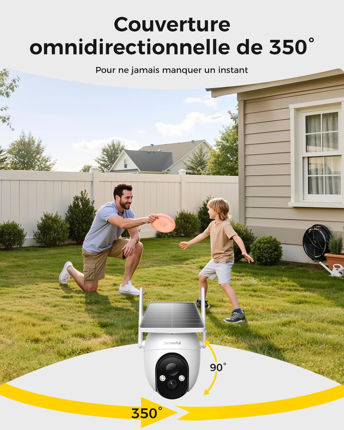 2K Camera Surveillance WiFi Exterieure sans Fil Batterie | Caméra Solaire 3MP 360°PTZ, Panneaux Solaires Intégrés, Recharge Basse Luminosité, Vision Vocturne, AI Détection