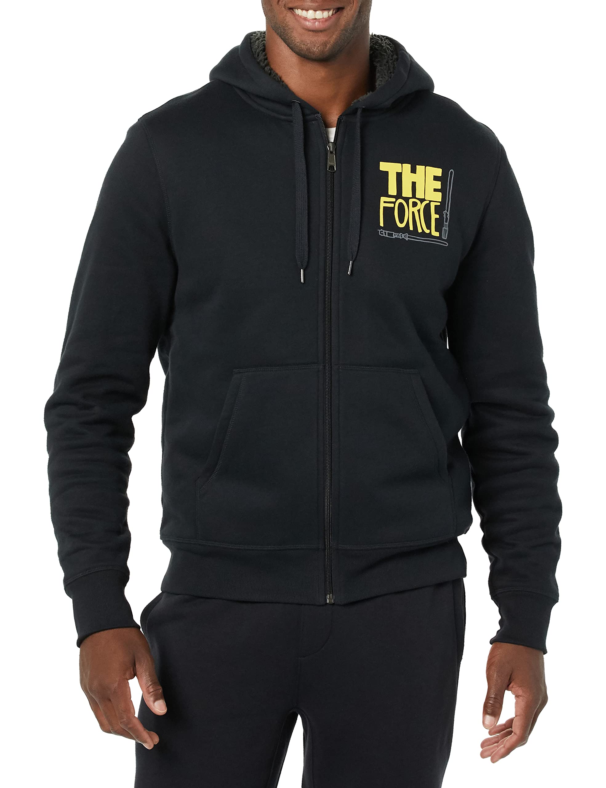 Amazon Essentials Men's Men's Disney Sherpa-Lined Full-Zip Hoodie Sweatshirts Sweater, -Star Wars The Force, X-Large