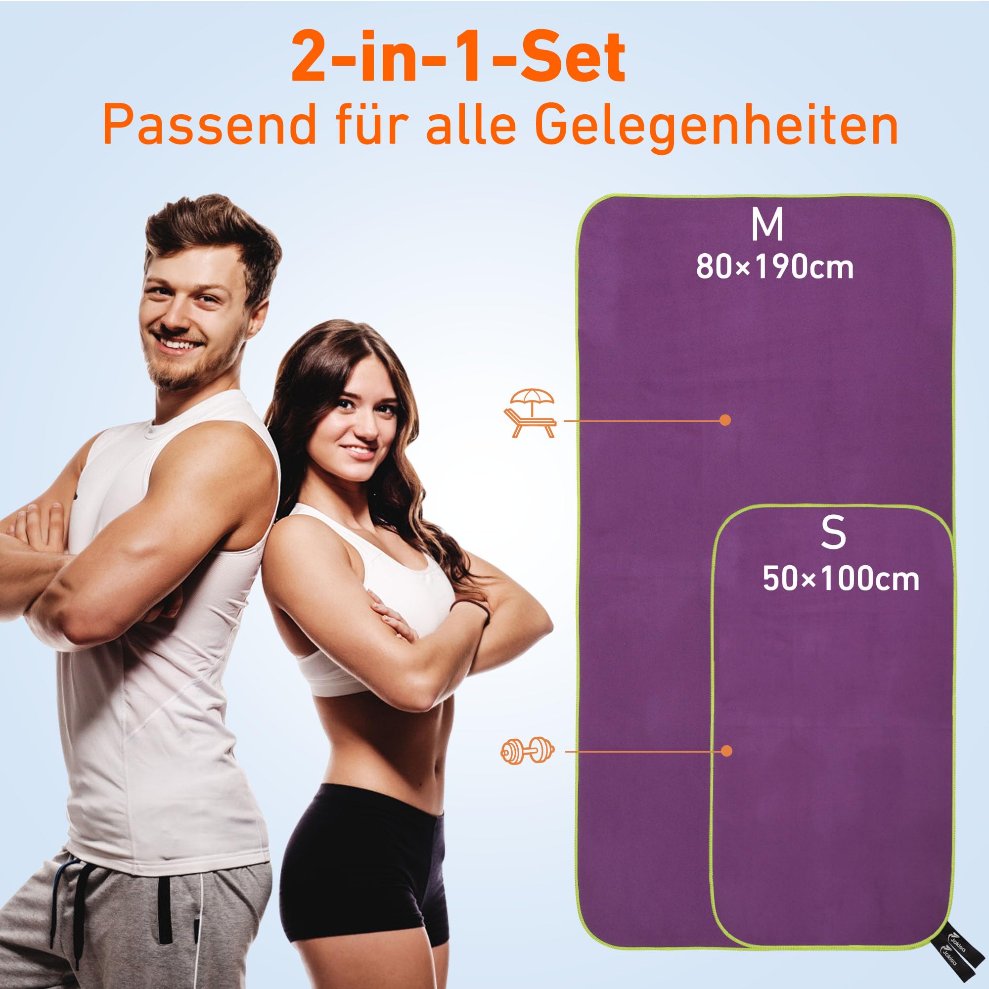 Lot De 2 Serviettes Microfibre Séchage Ultra Rapide - Serviette Plage 180x90cm + Serviette Sport 100x50cm
