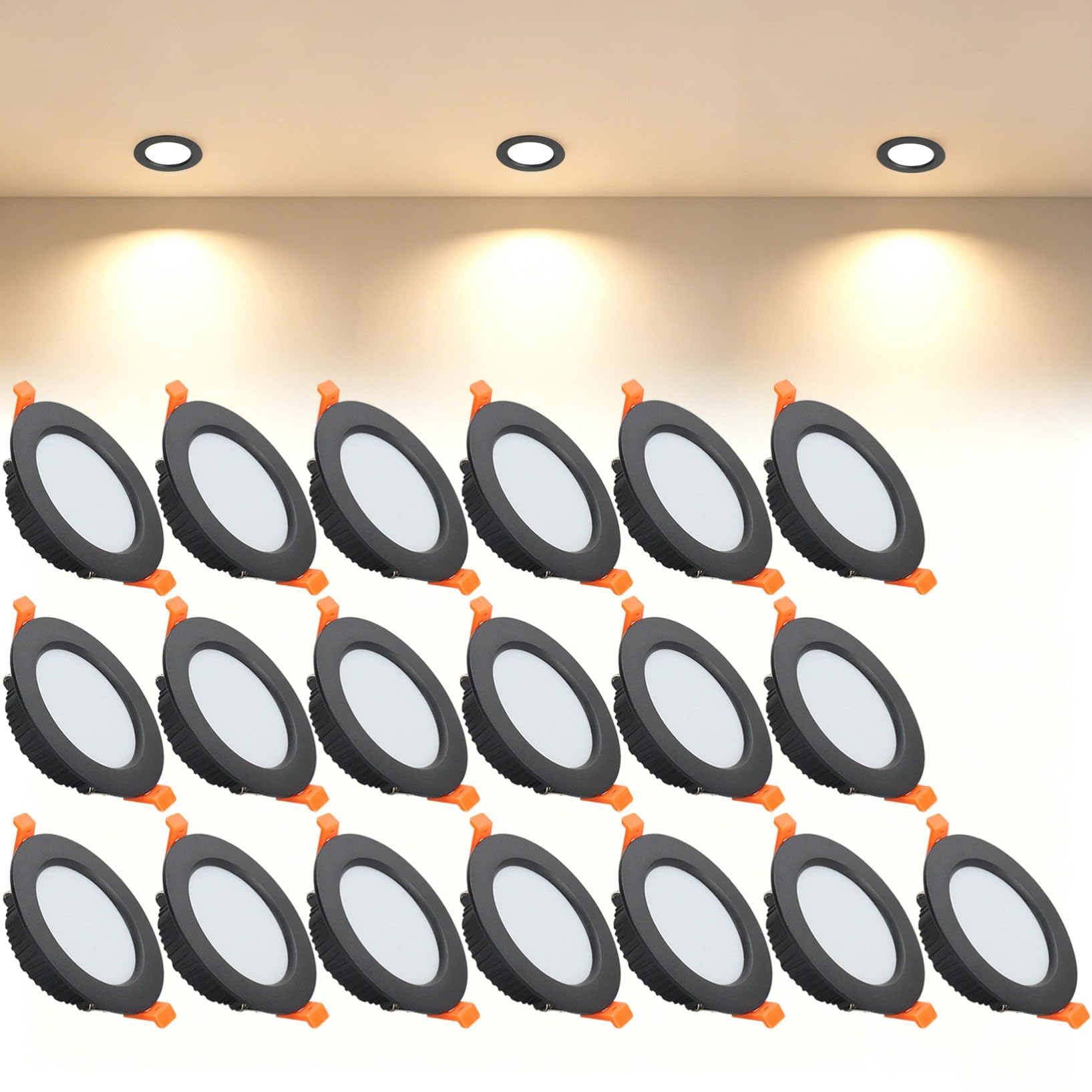 VOGHMOLD 9W Ultra Slim LED Downlight Recessed Ceiling Light 3.5 inch, 3000K Spot Lights Black Aluminum Trim, Cut Φ90-100mm, AC110-240V Panel Lighting for Office Hallway Closet, 19 Pack