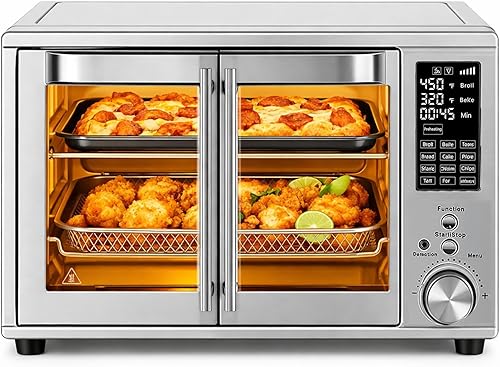 HealSmart Combo de horno tostador con freidora de aire 12 en 1, encimera de horno de 29.6 cuartos de galón, 7 accesorios incluidos, inoxidable,