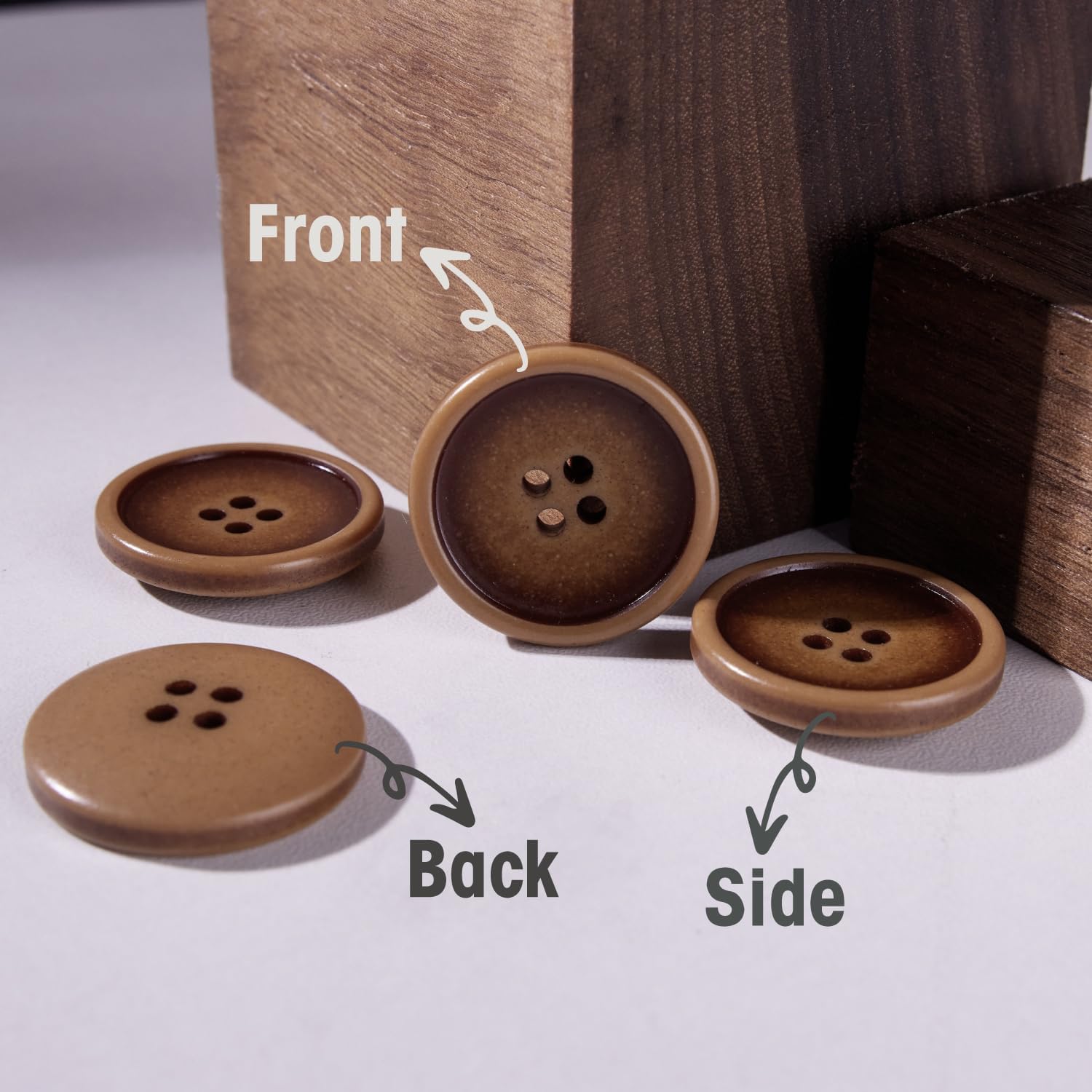 INOTIONSTYLE Oeko-TEX Standard 100 Recycled Buttons Eco-Friendly 25mm/40L 4-Hole Buttons for Vintage Coat Brown 18 Pcs ADS13113FK