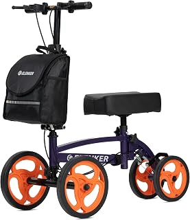 ELENKER Steerable Knee Scooter, Foldable Knee Walker with Basket Dual Braking System, Knee Scooters for or Angle and Injured Foot Broken Purple
