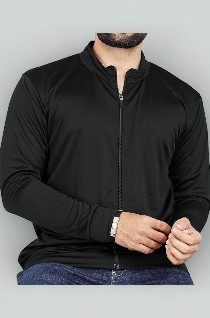 Men Solid Polyester Sports Jacket Long Sleeves Full Zip with Pocket Gym, Running & Travel Upper Wear