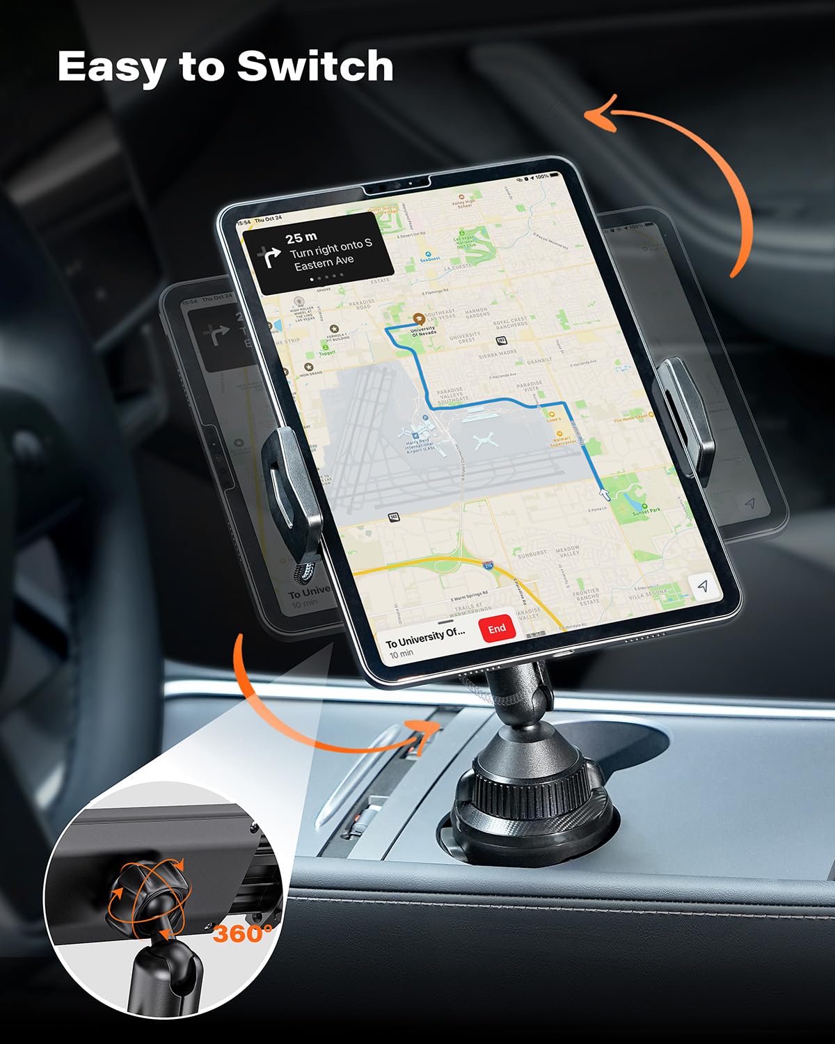 APPS2Car Supporto per iPad da auto, braccio regolabile in lega, supporto per tablet da auto, supporto per tablet, viaggi su strada, supporto per iPad, compatibile con telefoni cellulari e tablet da