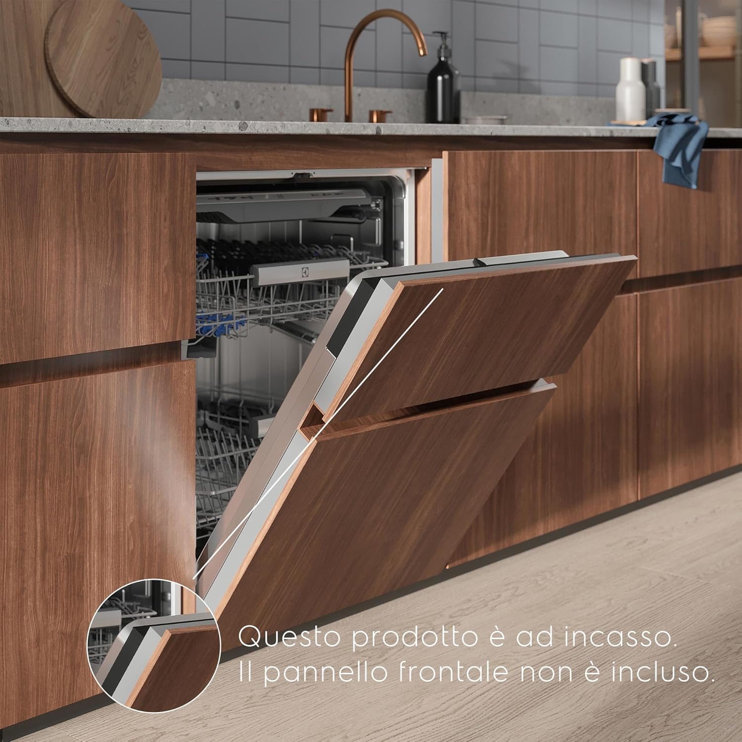 AEG FSE76727P Lavastoviglie Da Incasso 60 cm, Serie 7000, GlassCare, Lavastoviglie Integrata Totale, Classe A, 14 coperti, Vassoio MaxiFlex, Mulinello ProClean, Beam on Floor