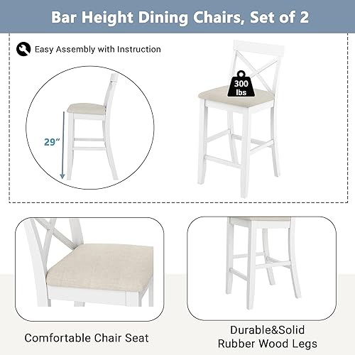 Miniatura 6 de Farmhouse - Juego de comedor de cocina de madera de 3 piezas con altura de mostrador, juego de desayuno de cocina para bar en casa, mesa de bar de