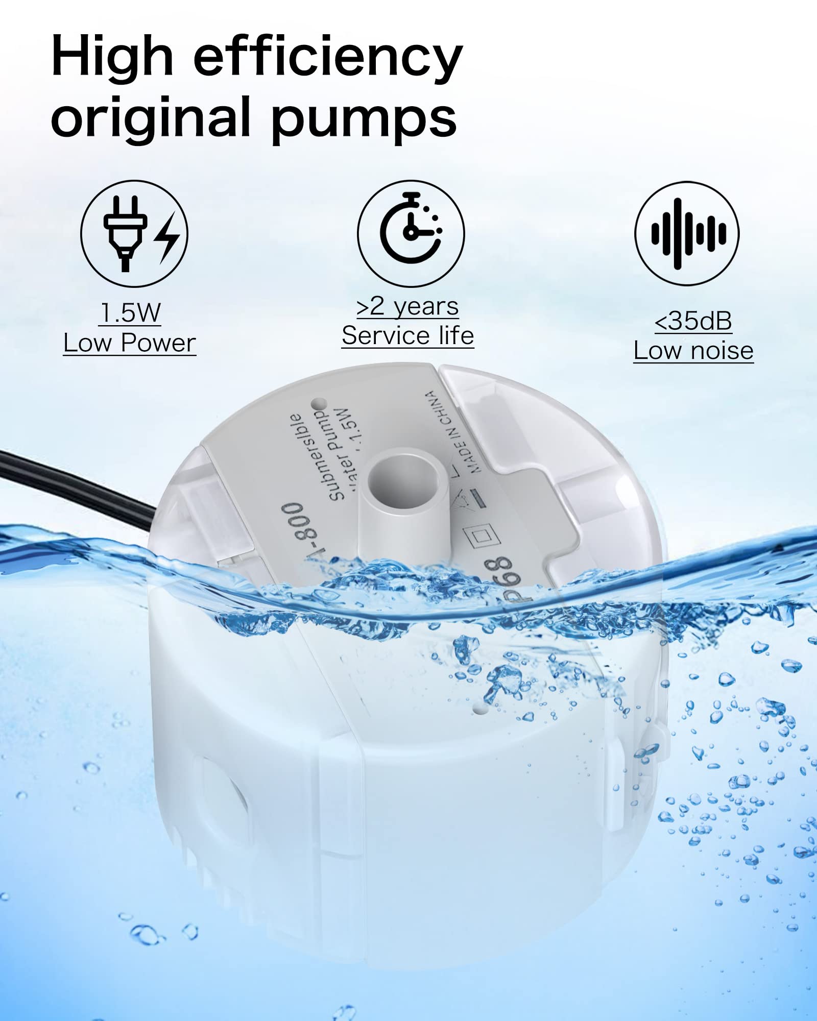 GIOTOHUN Cat Water Fountain Pump - Super Silent 1.5W Replacement Pump With LED Light