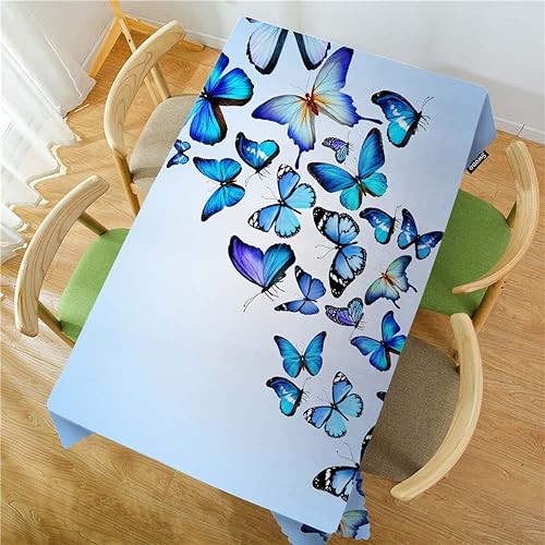 Miniatura 2 de Swono Mantel de Mesa Rectangular para Mesas con Mariposas de la Naturaleza Azules, Cubierta de Mesa de Cocina Oblonga de 52"X70", Mantel para Mesa