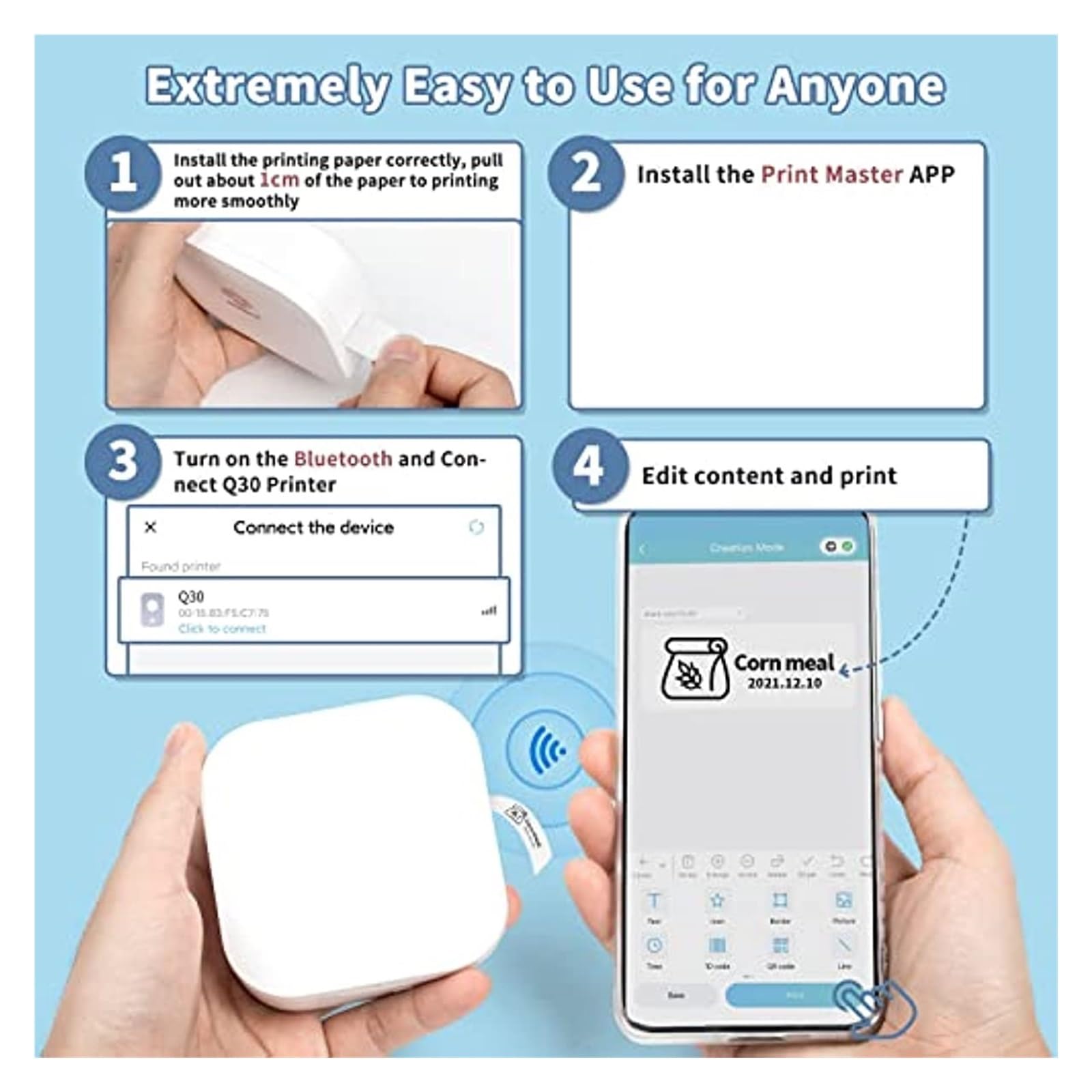 Maszyna Do Produkcji Etykiet Q30 Z Taśmą Bezprzewodowa Mini Drukarka Etykiet Maszyna Do Tworzenia Naklejek Do Domowego Biura DIY Różne Rodzaje Papieru Do Etykiet Wyraźne Drukowanie(Q30 Green)