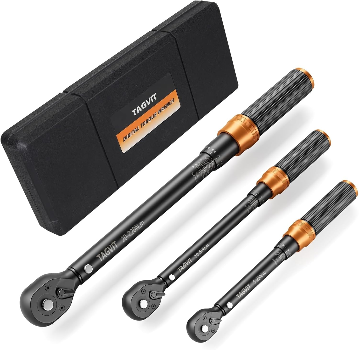 Torque Wrench 1/4 & 3/8 & 1/2 Inch 3-Piece Torque Wrench Set 5-25 Nm 10-60 Nm 20-220 Nm  3% Error Accuracy with 72 Teeth Reversible Ratchet Head for Bicycle Motorcycle Car