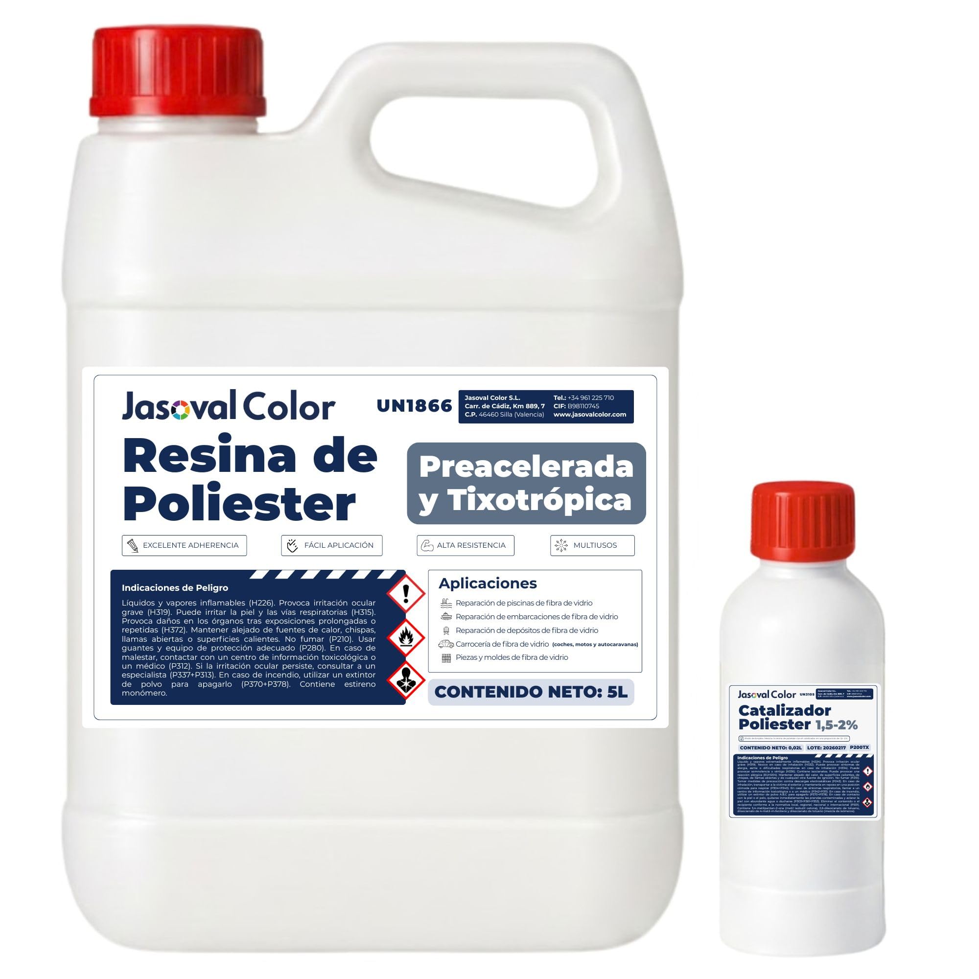 Resina de Poliéster 5 kg con Catalizador - Reparación de Piscinas, Barcos, Carrocerías y Superficies de Fibra de Vidrio