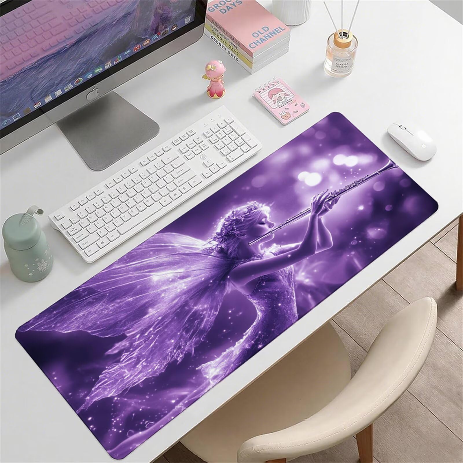 Fioletowa podkładka pod mysz XXL 1600 x 800 x 3 mm anioł pod ręką akcesoria biurowe antypoślizgowa gumowa podstawa i szyte krawędzie podkładka pod mysz dla graczy do dekoracji biura dekoracyjnego